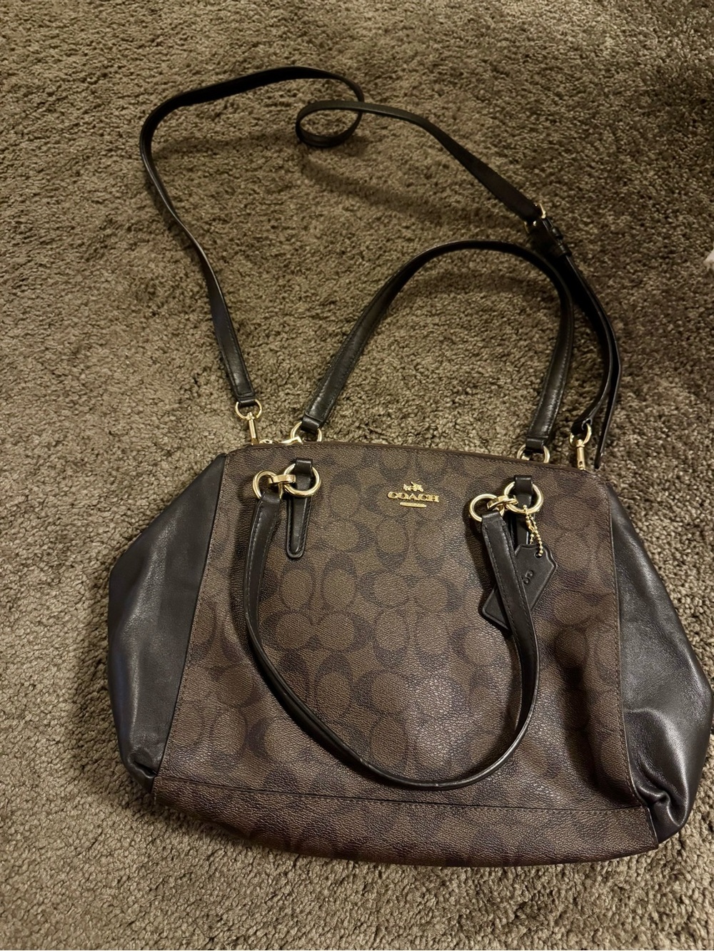 Coach Brown Signature Canvas and Dark Brown Leather Shoulder Bag